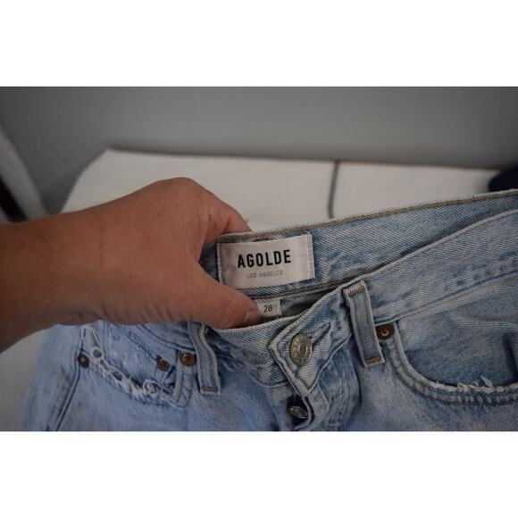 Agolde Riley High Rise Straight Crop Womens Blue Jeans Size 26 Distressed Light - Picture 3 of 5